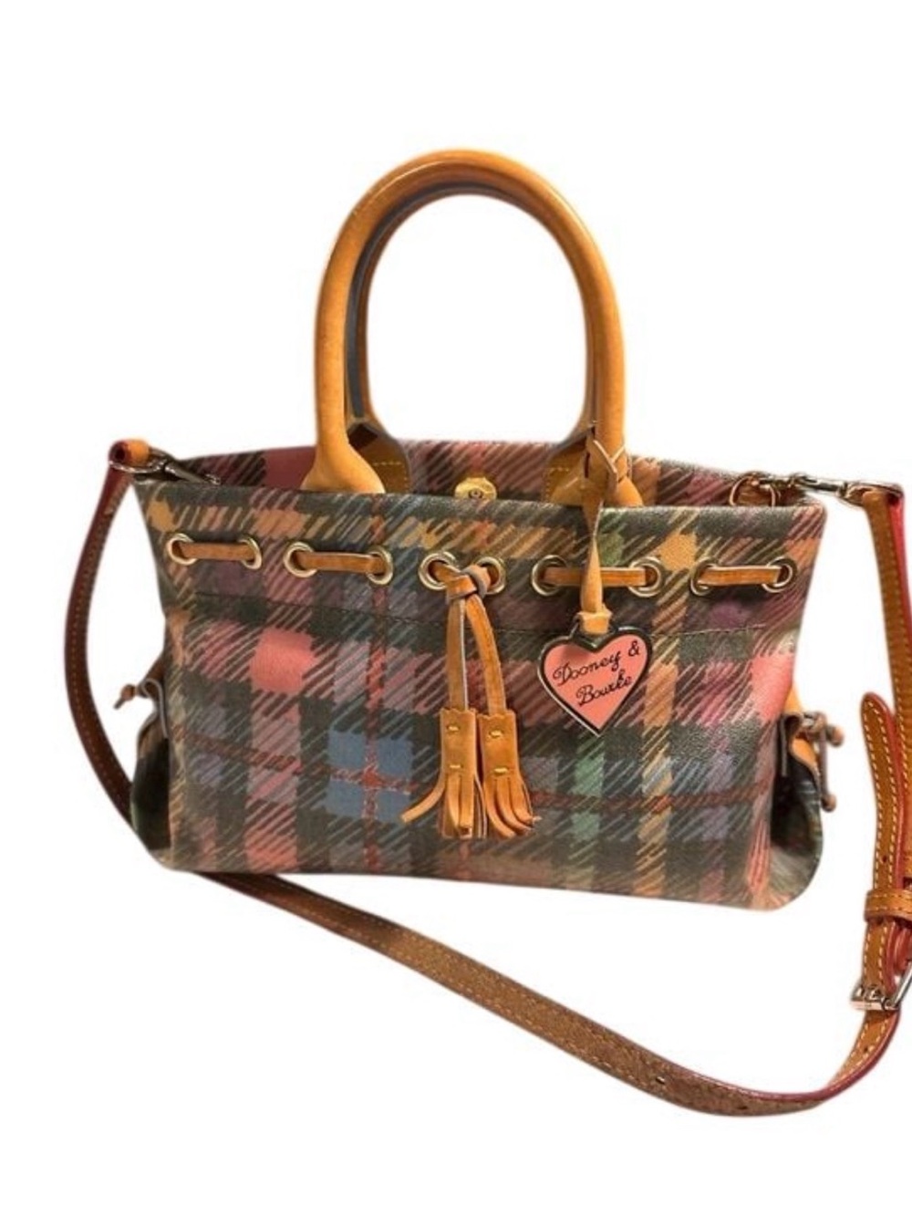 Dooney & Bourke Rainbow Plaid Satchel Crossbody Bag EUC